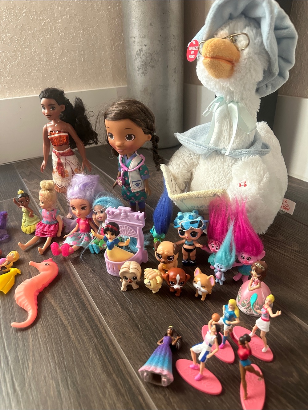 Dolls bundle!! featuring Mother goose, Moana, Sm Disney princesses, Trolls, pets